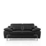 Grange black leather loveseat with silver legs and adjustable headrests