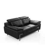 Grange black leather loveseat with silver legs and adjustable headrests