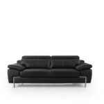 Grange black leather 3-seater sofa with silver legs and adjustable headrests