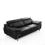 Grange black leather 3-seater sofa with silver legs and adjustable headrests
