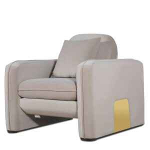 Gaston taupe velvet accent armchair with gold metal legs