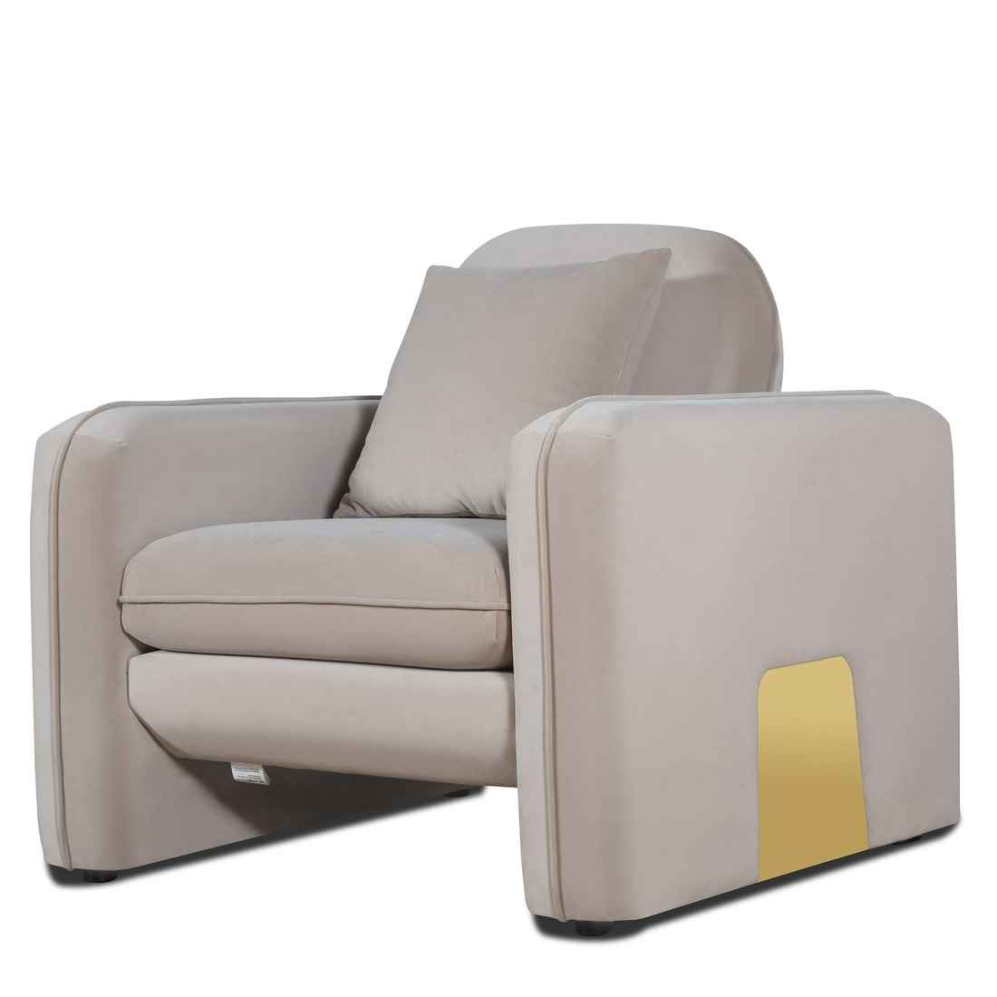 Gaston taupe velvet accent armchair with gold metal legs