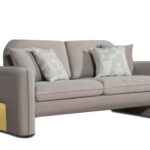 Gaston modern taupe loveseat with velvet upholstery and gold metal base