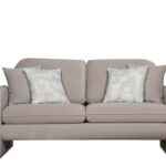 Gaston modern taupe loveseat with velvet upholstery and gold metal base