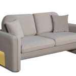 Gaston modern taupe loveseat with velvet upholstery and gold metal base
