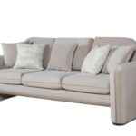 Gaston taupe velvet sofa with brass gold legs