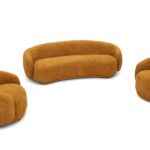 Andrew orange 3-piece sofa set with rounded arms and mid-century modern design