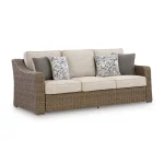 Antalya beige outdoor sofa with brown wicker and Nuvella fabric