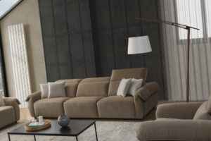 mustard yellow modular motorized recliner sofa with customizable seating
