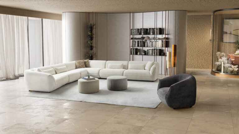 Large white sectional sofa at home in Tampa Florida