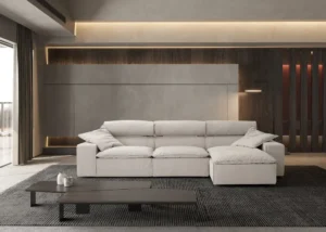 off white fabric cloud sectional sofa with right chaise in modern living room tampa bay