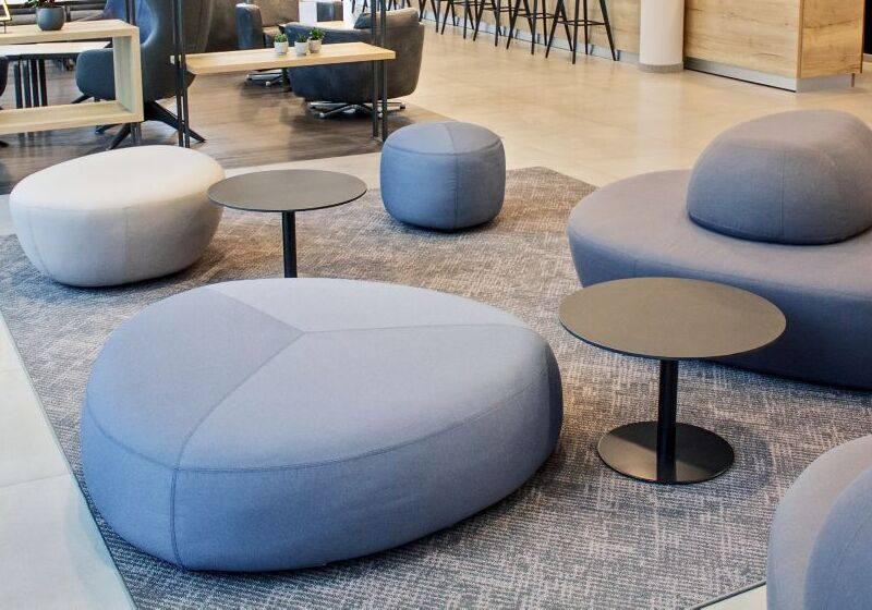 Contract ottomans poufs and benches for hotel lobby and elevator foyer seating — European hospitality furniture Florida