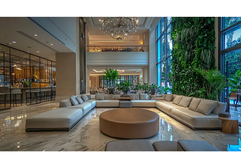 Contract ottomans and poufs for hotel lobbies and lounge areas — European commercial seating Florida