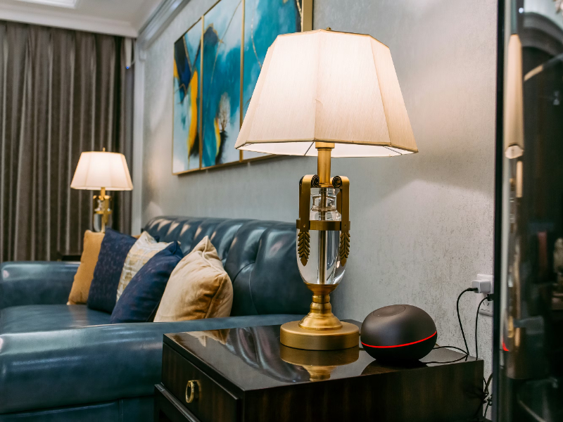 Contract table lamps for hotel guest rooms and lobby console tables — European hospitality lighting Florida