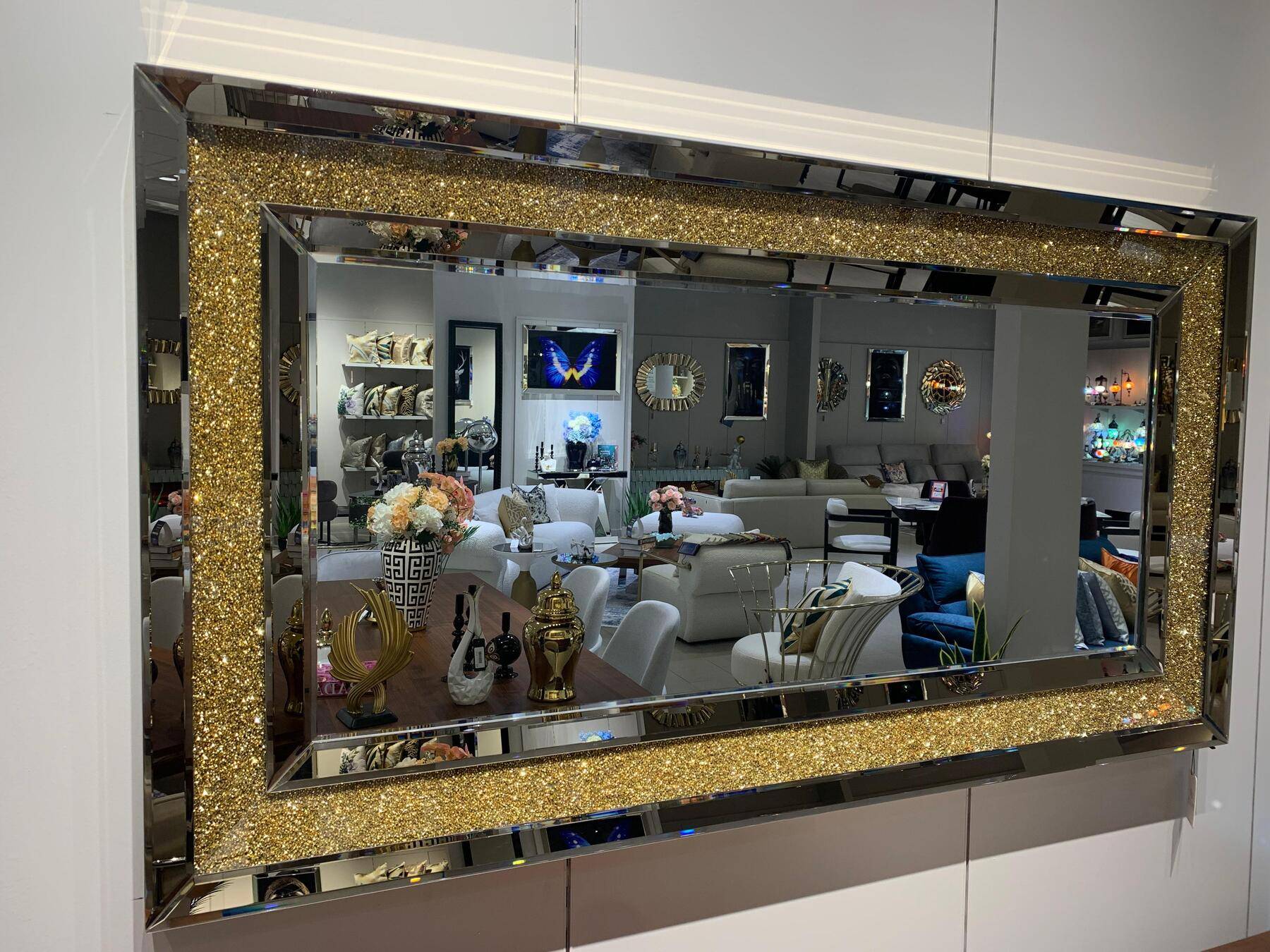 Crystal Mirror Gold Rectangular.