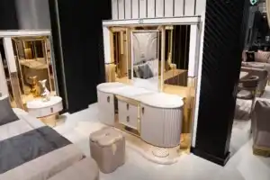 luxury dresser and mirror with gold accents from modern bedroom set – Tampa