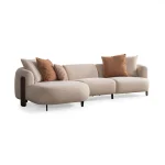 Harper beige modern sectional sofa with left chaise and walnut wood accents
