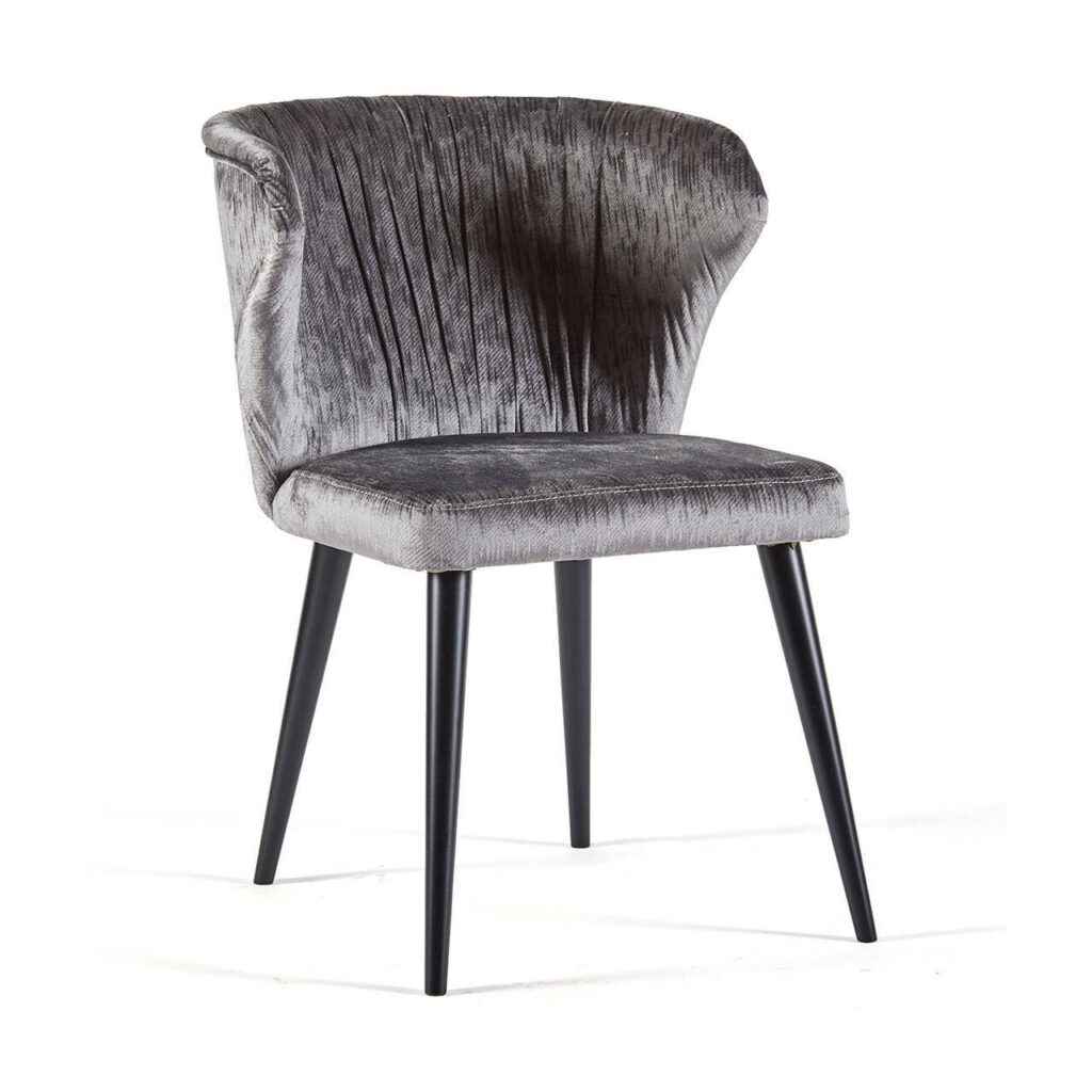 Dale Modern Dining Chair in gray fabric with wooden legs