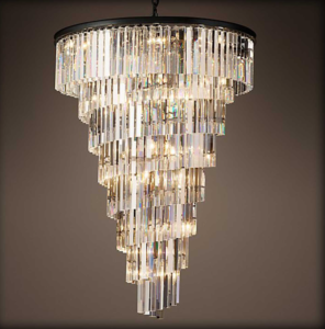 Elegant K9 crystal chandelier designed for entryways and staircases, featuring a luxurious cascading design.