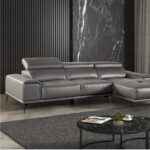 Vadso Sectional Right Chaise Contemporary Dark Gray 3-Seater Sofa with Adjustable Headrest and Leather Match Upholstery