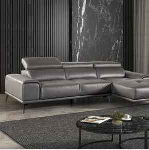 Vadso Sectional Right Chaise Contemporary Dark Gray 3-Seater Sofa with Adjustable Headrest and Leather Match Upholstery
