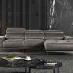 Vadso Sectional Right Chaise Contemporary Dark Gray 3-Seater Sofa with Adjustable Headrest and Leather Match Upholstery