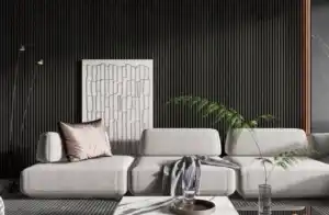 modern living room with wpc black fluted wall panel tampa bay