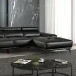 Vadso Black Sectional Sofa right chaise, contemporary black leather sofa with adjustable headrests in a Tampa modern living room.