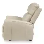 Side profile of the Dahlmoore Power Rocker Recliner showing the backrest slightly reclined and the plush, overstuffed head and back cushions for maximum support.