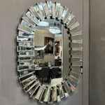piano oval wall mirror, oval wall mirror, living room mirror, entryway mirror, bathroom mirror, decoration for hallway, bathroom, living room, bedroom, frame, ornament