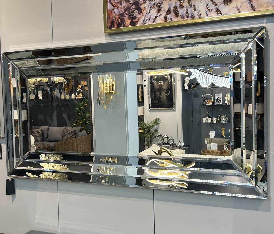 rectangular wall mirror, modern wall mirror, living room mirror, entryway mirror, bathroom mirror, decoration for hallway, bathroom, living room, bedroom, frame, ornament, gray mirror