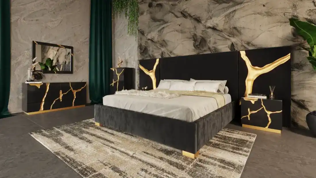 Black and Gold Bedroom Set