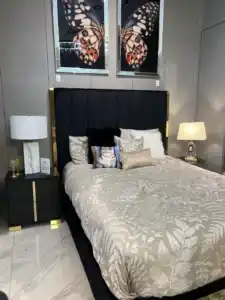 Contemporary bedroom set with gold accents from a Tampa furniture store