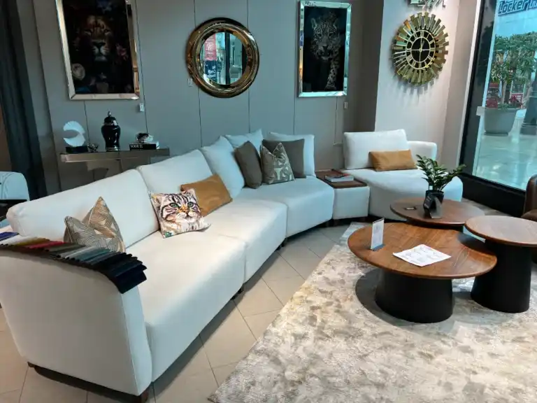 Modern contemporary sectional sofa with round shape in elegant fabric upholstery