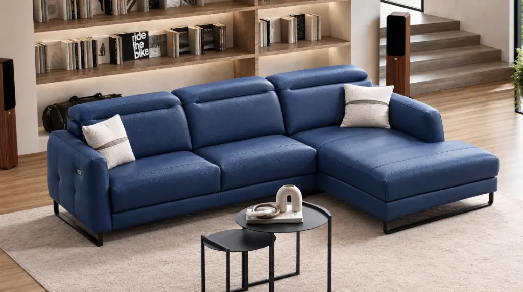 Liman blue small sectional sofa with chaise for Tampa homes