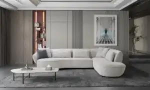 Light gray modern sectional sofa at designer furniture store in Tampa