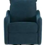 Direct front studio shot of the McBurg Swivel Power Recliner in navy blue, focusing on the plush seat and back cushions.