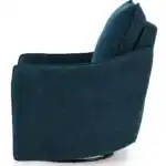 Side profile studio shot of the McBurg swivel power recliner in navy, highlighting the clean profile and cushioned armrests.