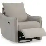 McBurg Swivel Power Recliner in a semi-reclined position with the footrest raised and the power button visible on the side.