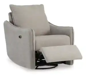 McBurg Swivel Power Recliner in a semi-reclined position with the footrest raised and the power button visible on the side.