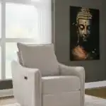 McBurg Swivel Power Recliner fully styled in a modern room setting with natural light, a textured rug, and wall art.