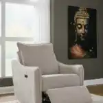 McBurg Swivel Power Recliner in a fully reclined, flat position, staged in a bright room setting.