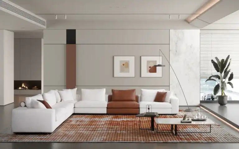 Oversized light fabric modular U-shaped sectional sofa with deep seating