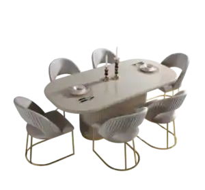 Beige and Gold Dining table with 6 dining chair