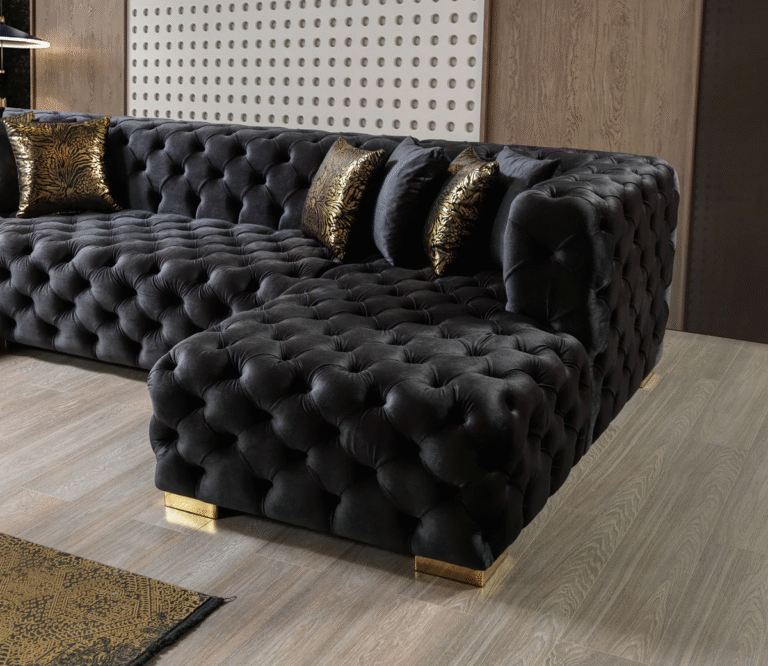 Luxury Chesterfield Black Velvet Sectional Sofa Tampa