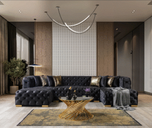 Luxury Chesterfield Black Velvet Sectional Sofa Tampa