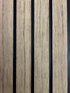 PVC oak fluted wall panel with black channels for modern decorative wall paneling.