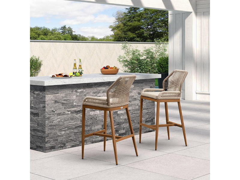 Outdoor contract bar stools for pool bars and resort terraces — UV-resistant commercial seating Florida