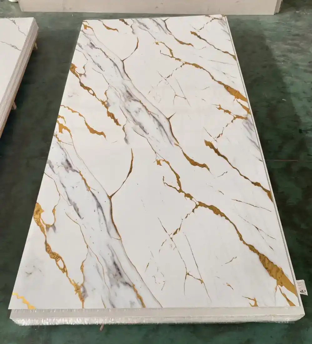 Calacatta Gold PVC marble sheet with elegant white base and golden marble veins