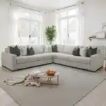 Transitional Romsey Light Gray Sectional Sofa with oversized seating and premium cushions in a modern living room.
